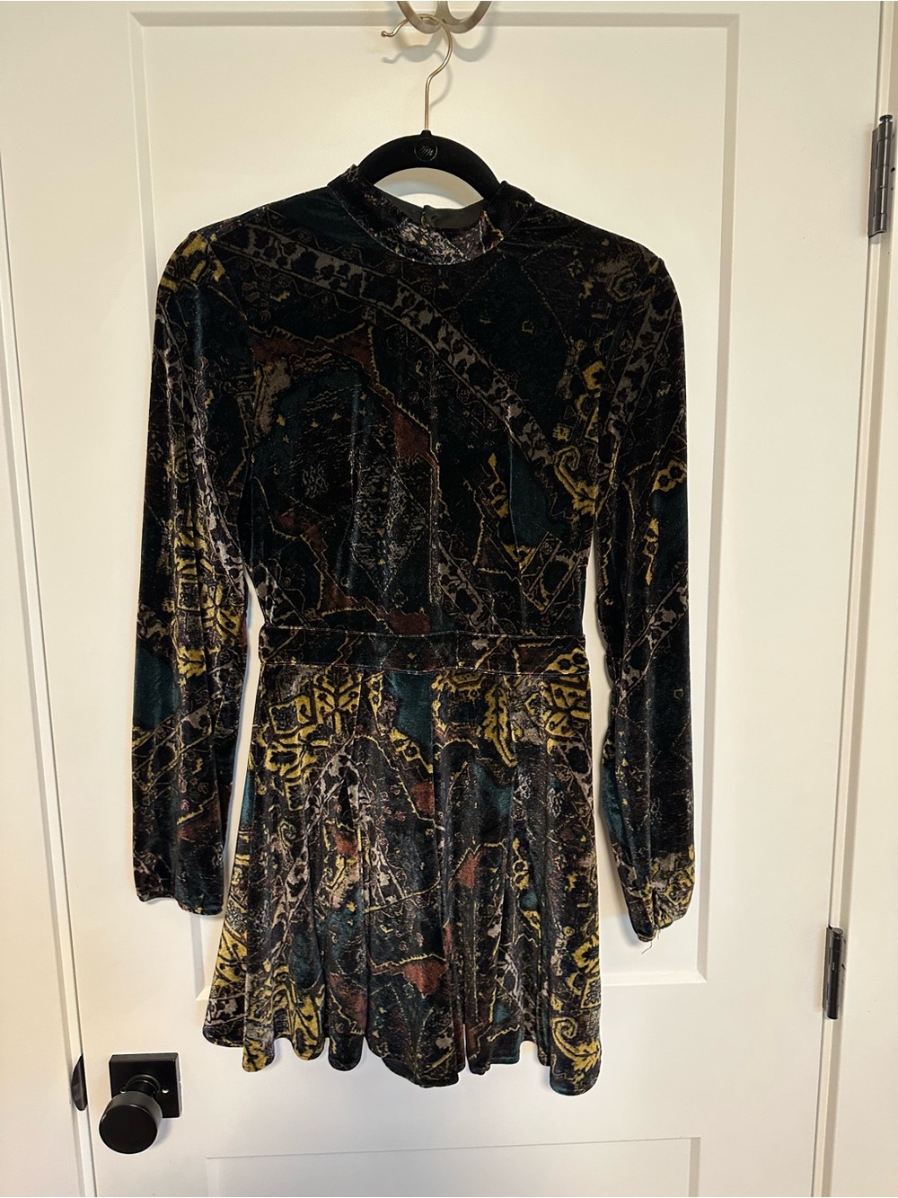 Free People Velvet Long-Sleeve Patterned Romper Open Back